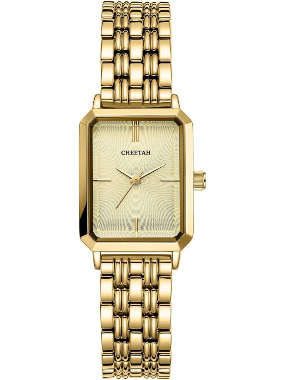 Women's Gold Two Tone Rectangular Dial Stainless Steel Bracelet Wrist Watch